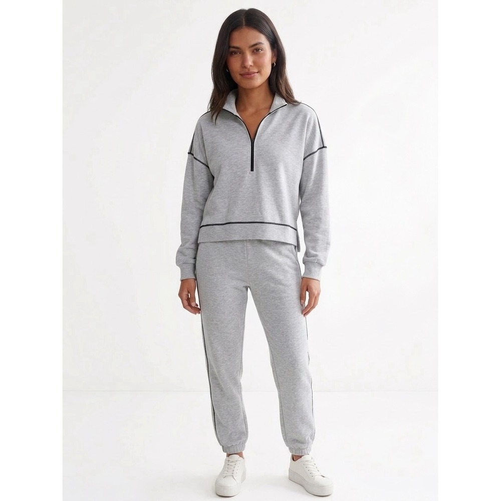 Sincerely Jules Brushed 1/2 Zip Sweatshirt & Sweatpants Set Gray Large Cropped